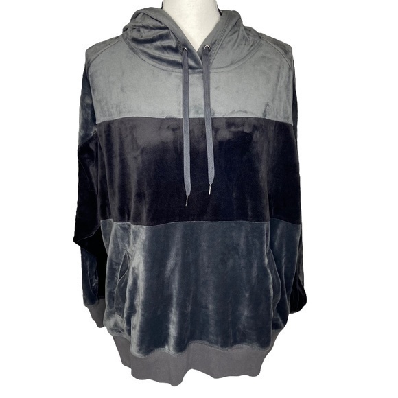 Champion Elite Velour Top Hoodie Sweatshirt Womens Sz XXL Black Gray Color Block - Picture 1 of 16